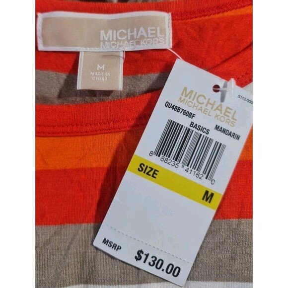 MICHAEL KORES Women Maxi Dress Size M Mandarin Orange White Stretchy 83P - Picture 4 of 6